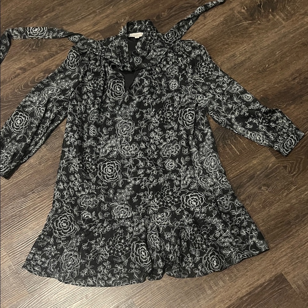 LOFT Black and White Floral Dress
